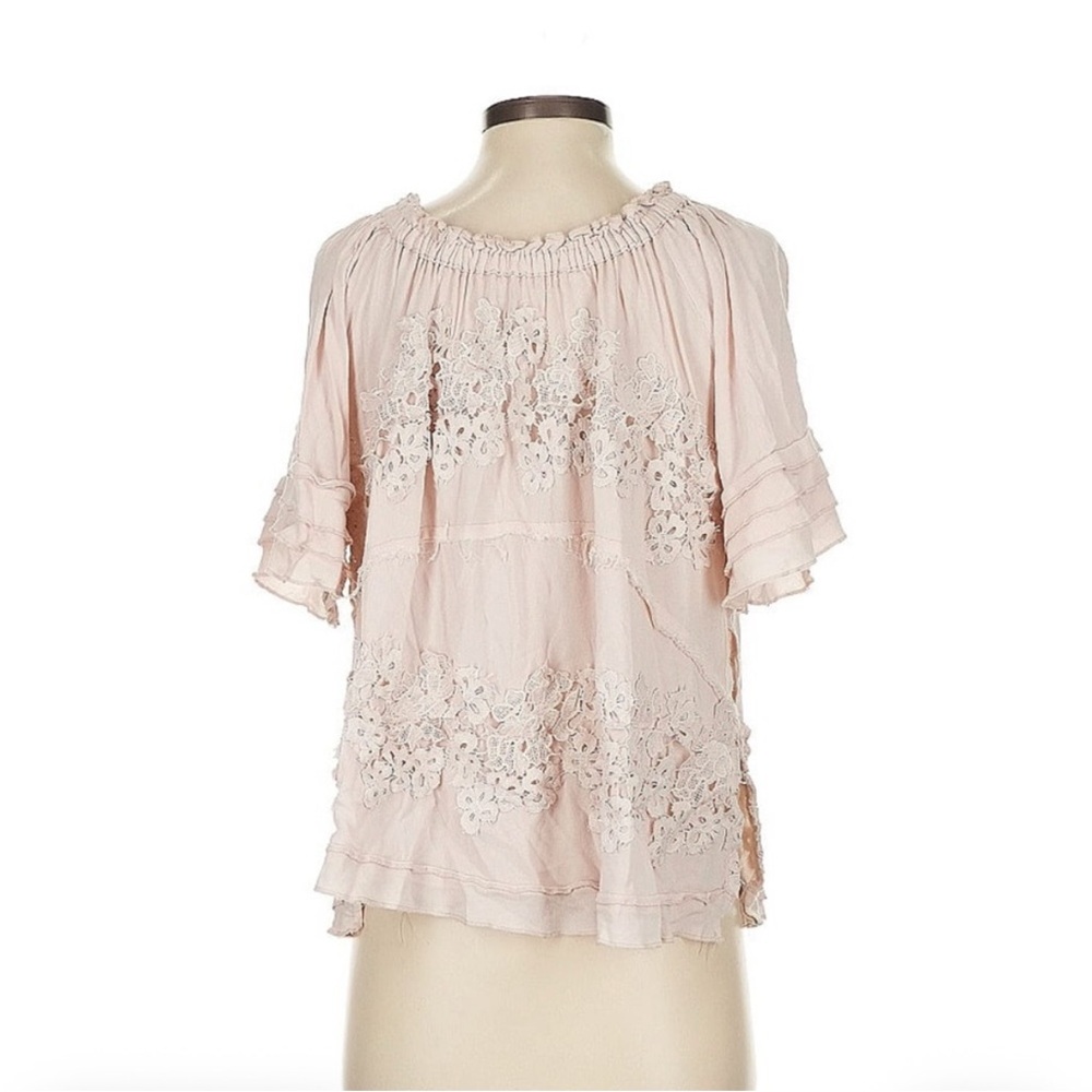 Vici Blush Pink Crochet Lace Peasant Blouse